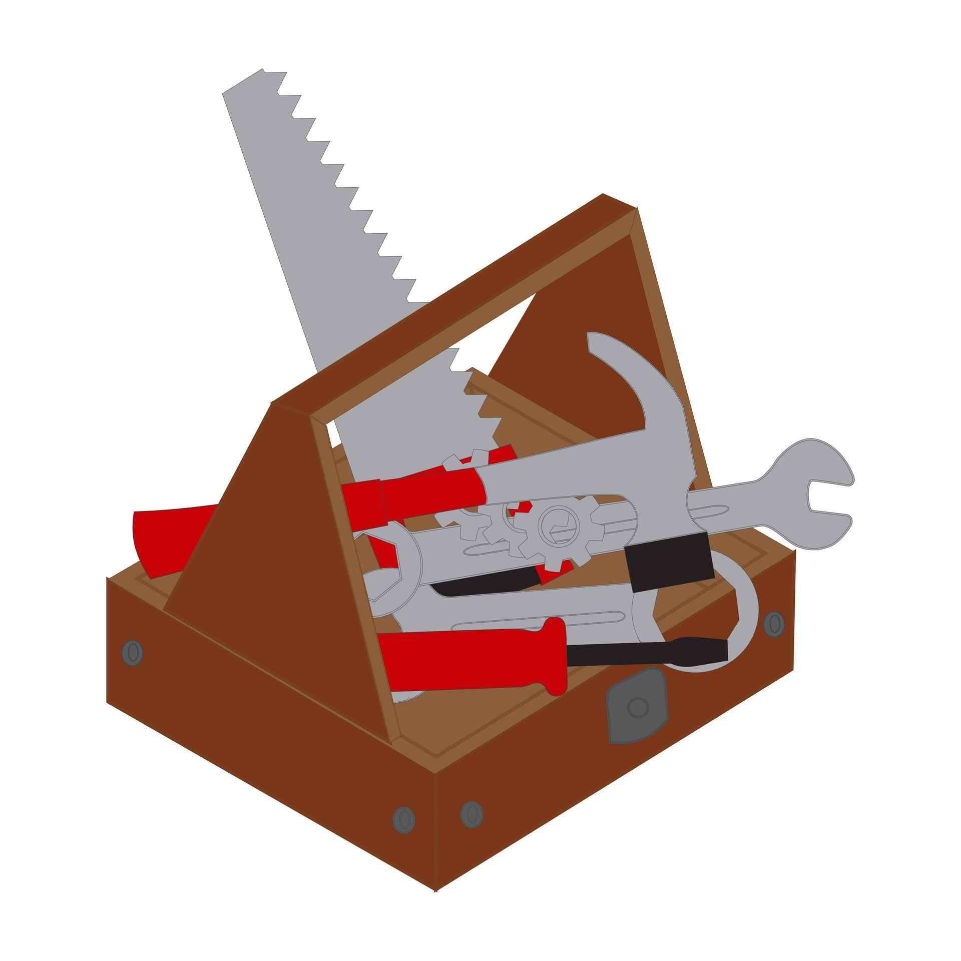 Illustration of an open toolbox filled with tools.