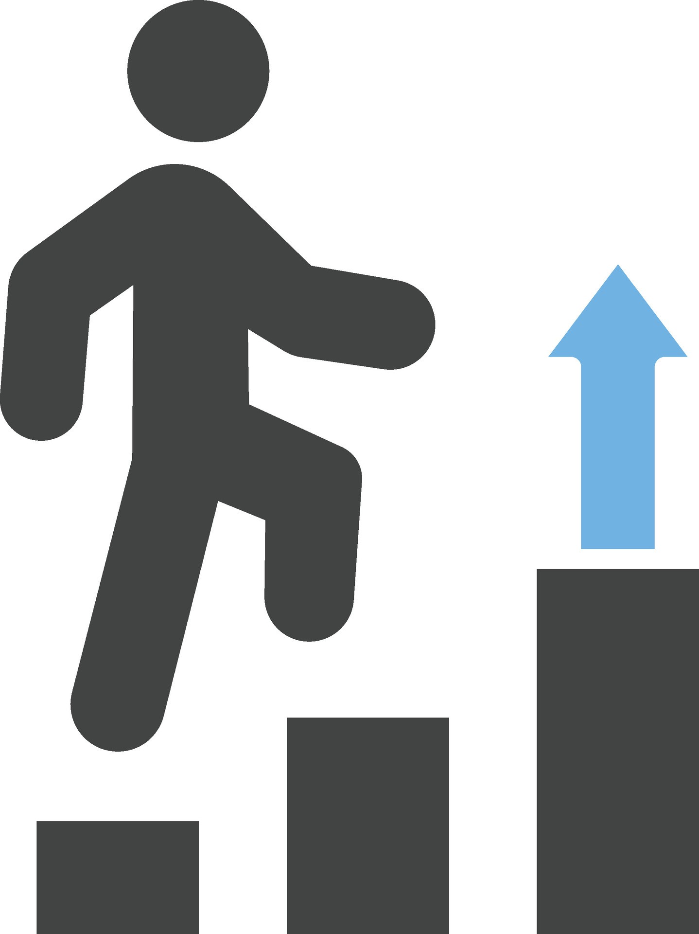 Icon of a person climbing upward across a set of ascending steps.