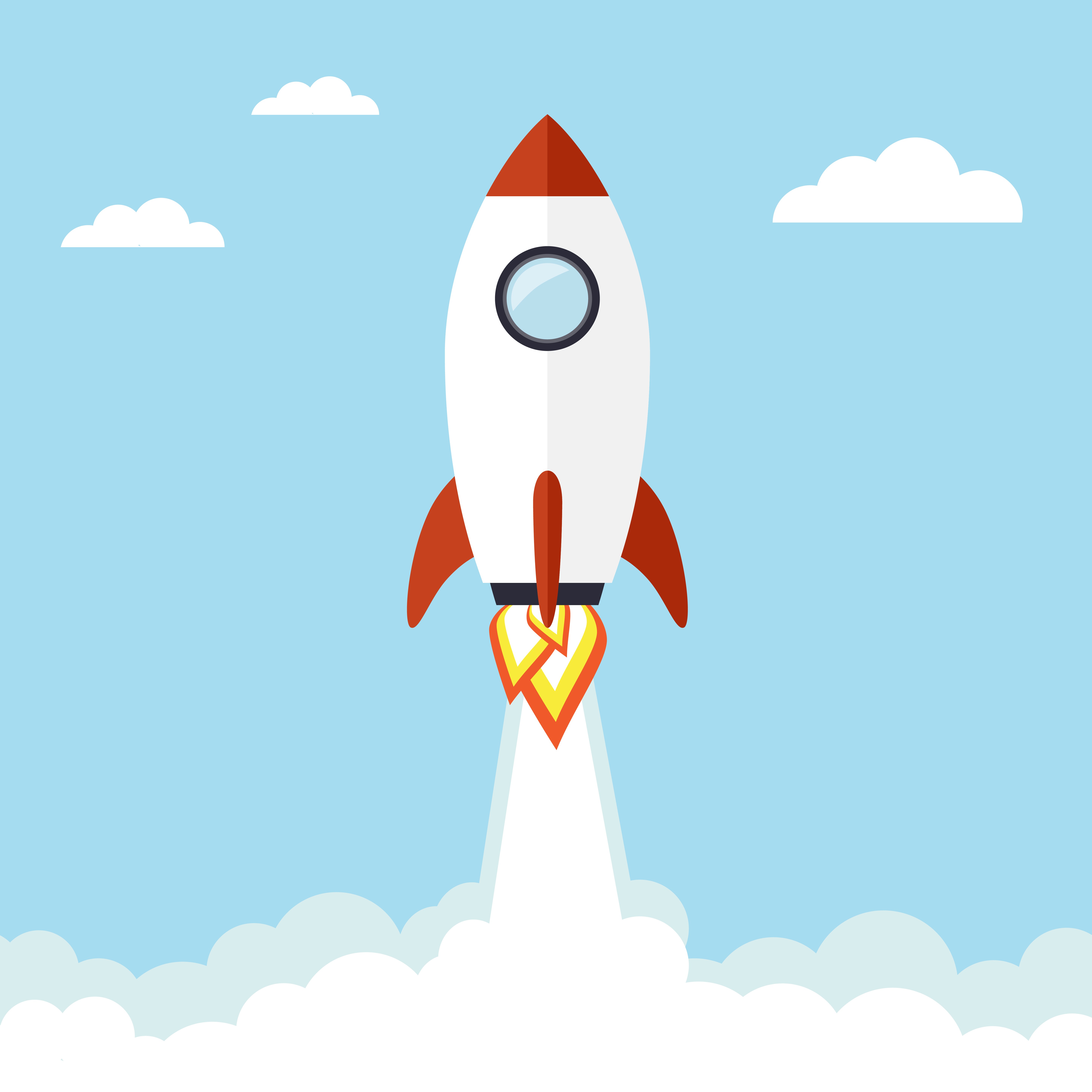 Illustration of a rocket launching into the sky.